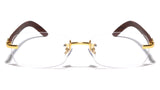 Dean Slim Rimless Metal & Faux Wood Eyeglasses / Clear Oval Lens Sunglasses - Frames