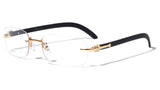 Dean Slim Rimless Metal & Faux Wood Eyeglasses / Clear Oval Lens Sunglasses - Frames