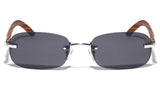 Dapper Rimless Oval Rectangular Metal & Faux Wood Sunglasses