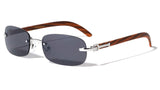 Dapper Rimless Oval Rectangular Metal & Faux Wood Sunglasses