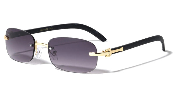 Dapper Rimless Oval Rectangular Metal & Faux Wood Sunglasses