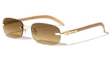Dapper Rimless Oval Rectangular Metal & Faux Wood Sunglasses