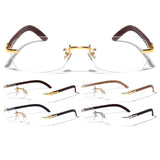 Dean Slim Rimless Metal & Faux Wood Eyeglasses / Clear Oval Lens Sunglasses - Frames
