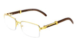 Luxe Executive Metal & Faux Wood Slim Half Rim Rectangular Clear Lens Sunglasses / Eyeglasses Frames