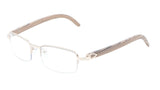 Luxe Debonair Metal & Faux Wood Slim Half Rim Rectangular Clear Lens Sunglasses / Eyeglasses Frames