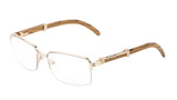 Luxe Executive Metal & Faux Wood Slim Half Rim Rectangular Clear Lens Sunglasses / Eyeglasses Frames