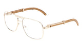 Luxe Executive Metal & Faux Wood Aviator Clear Lens Sunglasses / Eyeglasses Frames