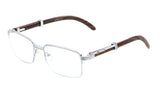 Luxe Executive Metal & Faux Wood Slim Half Rim Rectangular Clear Lens Sunglasses / Eyeglasses Frames