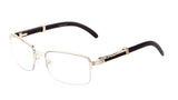 Luxe Executive Metal & Faux Wood Slim Half Rim Rectangular Clear Lens Sunglasses / Eyeglasses Frames