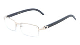 Luxe Debonair Metal & Faux Wood Slim Half Rim Rectangular Clear Lens Sunglasses / Eyeglasses Frames