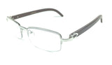 Luxe Debonair Metal & Faux Wood Slim Half Rim Rectangular Clear Lens Sunglasses / Eyeglasses Frames