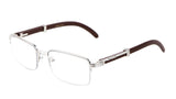 Luxe Executive Metal & Faux Wood Slim Half Rim Rectangular Clear Lens Sunglasses / Eyeglasses Frames