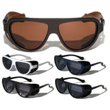 Classic Aviator Sunglasses w/Faux Leather Side Shield Wind Guards