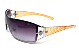 Kleo Greek Key Lion Head Medallion Wrap Around Shield Sunglasses
