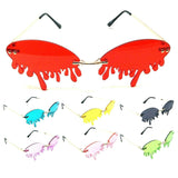 Rimless Oval Blood Drip Splatter Shaped Luxury Sunglasses
