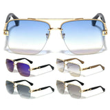 Elegant Square Semi Rimless Fancy Metal & Plastic Luxury Aviator Sunglasses