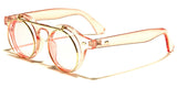 Cool Flip Up Round Clear Circle Lens Retro Steampunk Luxury Sunglasses