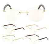 Marshal Rimless Metal & Faux Wood Luxury Aviator Sunglasses w/ Clear Lenses