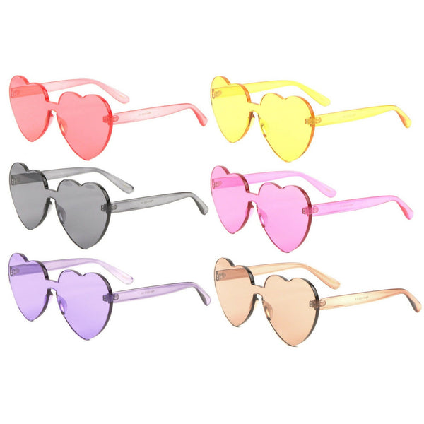 Thick Bold Oversized Lolita Heart Shaped Rimless Mono One Piece Shield Lens Sunglasses