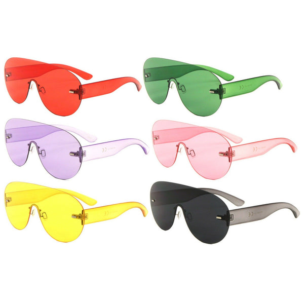 Mens Luxury Mod Rimless Block Lens Shield Oversize Sunglasses Pink