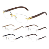 Dapper Rimless Rectangular Metal & Faux Wood Eyeglasses / Clear Lens Sunglasses - Frames