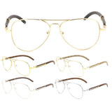 Maverick Metal & Faux Wood Aviator Eyeglasses / Clear Lens Sunglasses - Frames
