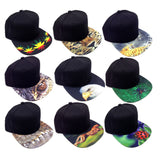 Black Sublimated Print Bill Strapback Hat