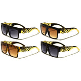 Kleo Gold Cuban Link Chain Lion Head Medallion Square Flat Top Luxury Sunglasses