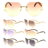 Socialite Womens Oversized Metal & Faux Wood Rimless Beveled Square Luxury Sunglasses