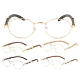 Scholar Luxury Round Oval Metal & Faux Wood Eyeglasses / Clear Lens Sunglasses