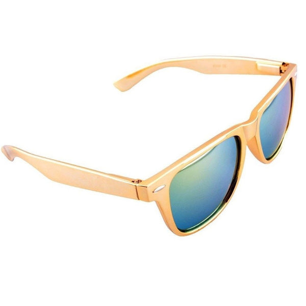 Gold Metallic Square Sunglasses Iridium Mirror Lenses