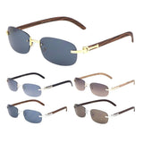 Dapper Rimless Oval Rectangular Metal & Faux Wood Sunglasses