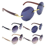 Diplomat Rimless Round Metal & Faux Wood Frame Retro Luxury Sunglasses