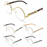 Luxe Professor Half Rim Round Metal & Faux Wood Eyeglasses / Clear Lens Sunglasses