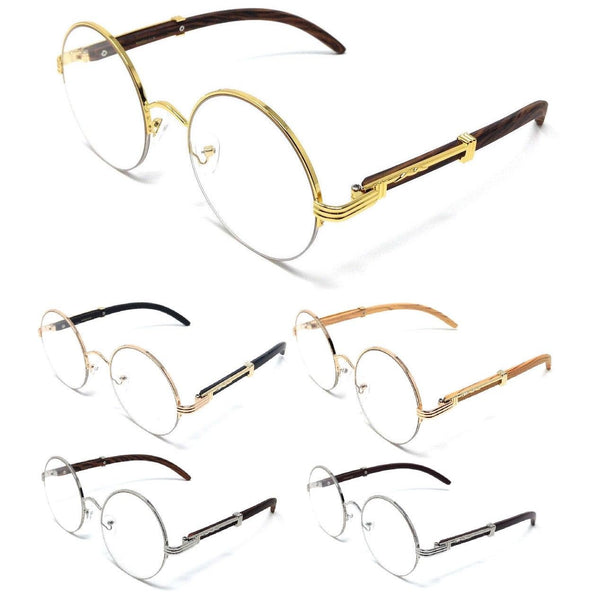 Vintage Round Metal Frame Eyeglasses With Clear Lenses - UV400 Protection, Lightweight