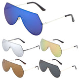 Oversized Rimless Flat Top One Piece Shield Lens Aviator Sunglasses