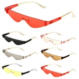 Cyber Futuristic Slim Rimless Shield One Piece Mono Lens Retro Sunglasses