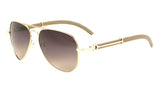 Maverick Metal & Faux Wood Aviator Luxury Sunglasses