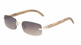 Dean Slim Rimless Rectangular Metal & Faux Wood Luxury Sunglasses