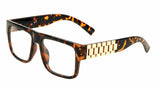 Watch Band Link Chain Square Luxury Sunglasses w/ Clear Lenses