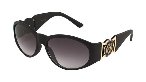 Kleo Oval Gold Lion Head Medallion Buckle Retro Luxury Sunglasses