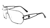Hustler Oversized Wrap Around Shield Aviator One Piece Lens Sunglasses w/ Clear Lenses