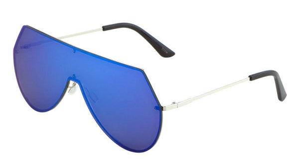 Oversized Rimless Flat Top One Piece Shield Lens Aviator Sunglasses