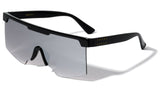 Oversized Semi Rimless Square Shield Aviator One Piece Lens Sunglasses