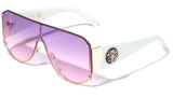 Kleo Oversized Lionhead Medallion One Piece Lens Shield Luxury Sunglasses