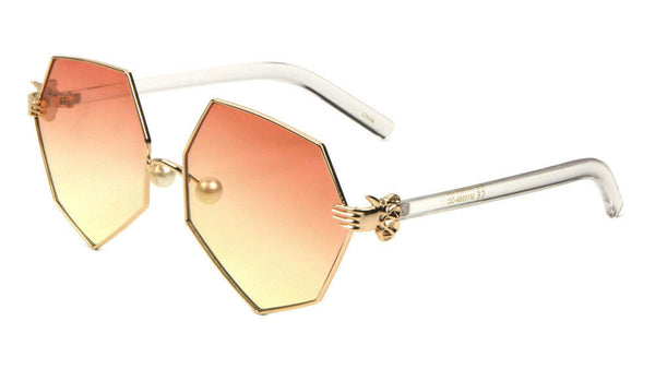 Geometric Oversized Pearl Nose Pad Clown Hand Hinge Aviator Sunglasses
