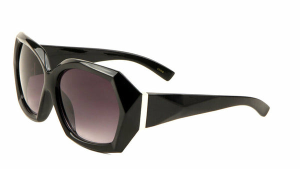 Womens Oversized Faceted Geometric Square Luxury Sunglasses