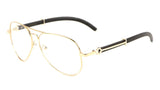 Maverick Metal & Faux Wood Aviator Eyeglasses / Clear Lens Sunglasses - Frames