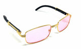 Apprentice Slim Rectangular Metal & Faux Wood Luxury Sunglasses
