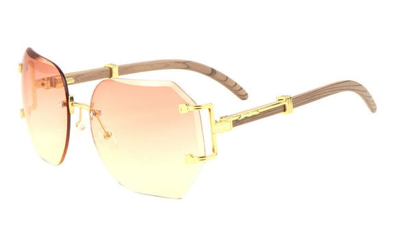 Socialite Womens Oversized Metal & Faux Wood Rimless Beveled Square Luxury Sunglasses